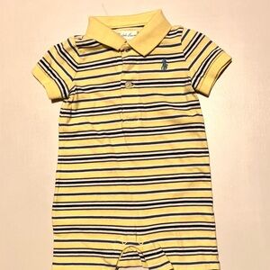 Ralph Lauren SS Shorts Romper, Yellow w/White & Blue Stripes - 3 mo (VGUC)